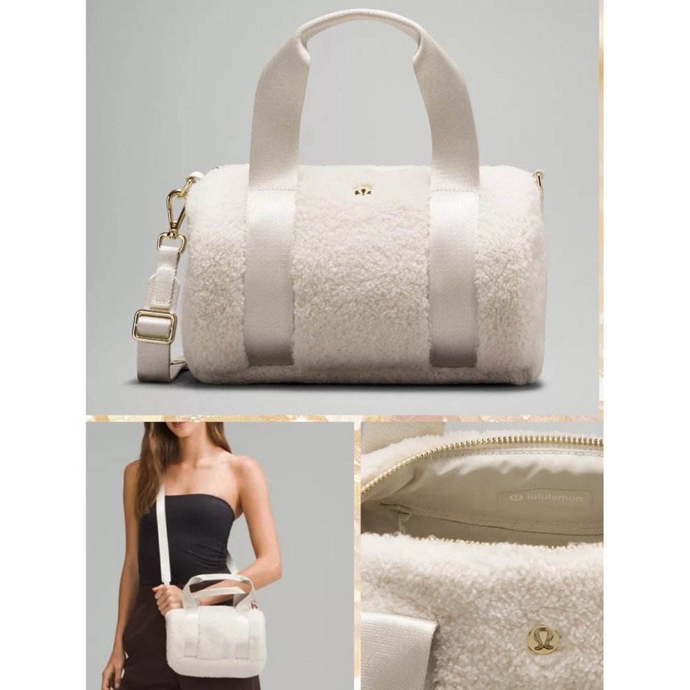 Lululemon Fleece Mini Duffle Bag 5L Bone/Gold Crossbody Sherpa NWT